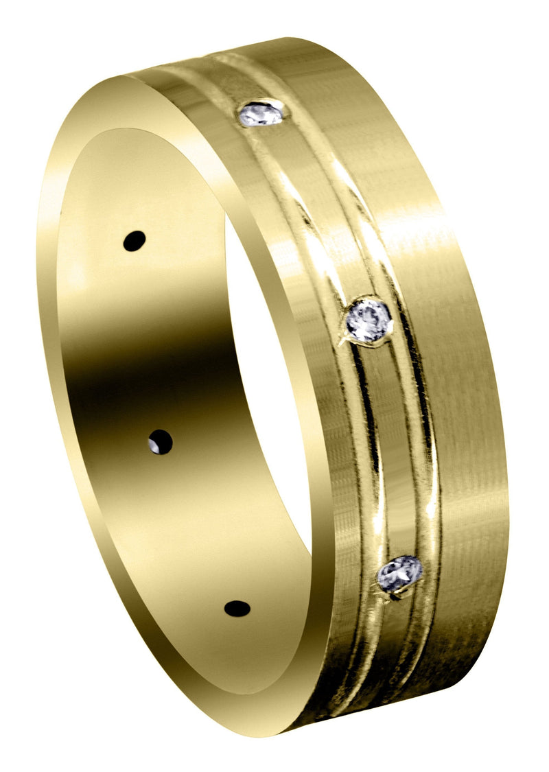 Yellow Gold Diamond Mens Wedding Band | 0.32 Carats | Satin Finish (Nash)