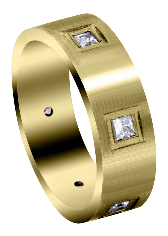 Yellow Gold Diamond Mens Engagement Ring | 0.6 Carats | Satin Finish (Jaylen)