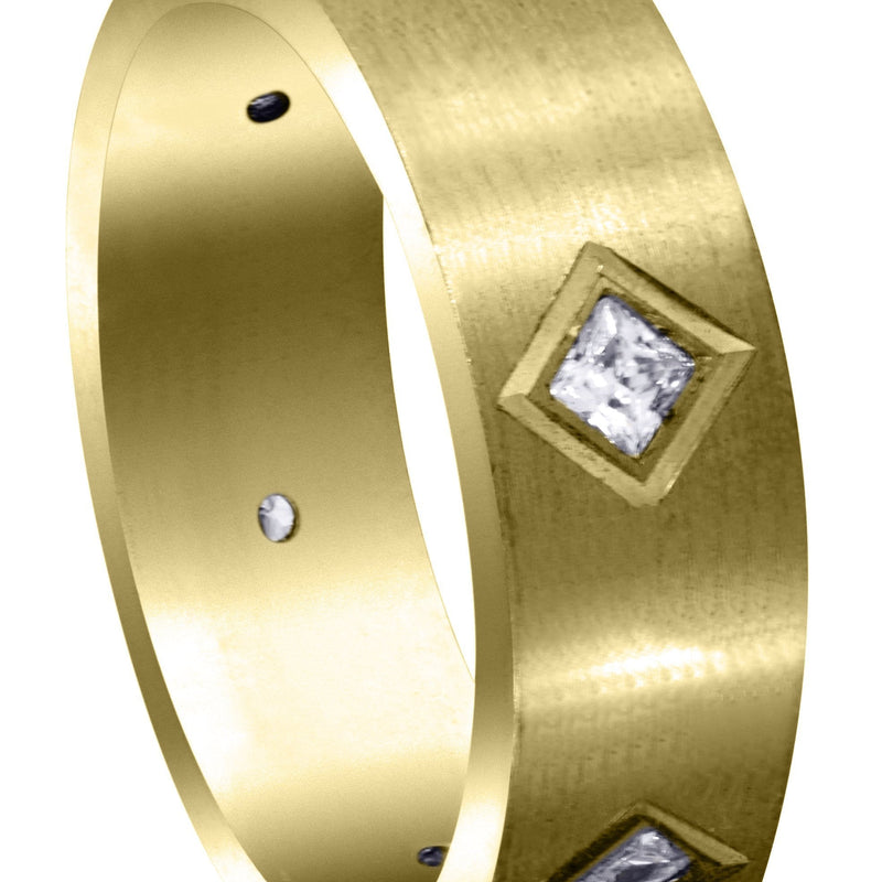 Yellow Gold Diamond Mens Wedding Band | 0.6 Carats | Satin Finish (Titus)