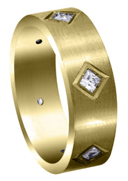 Yellow Gold Diamond Mens Wedding Band | 0.6 Carats | Satin Finish (Titus)