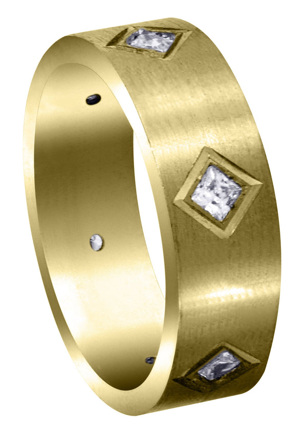Yellow Gold Diamond Mens Wedding Band | 0.6 Carats | Satin Finish (Titus)