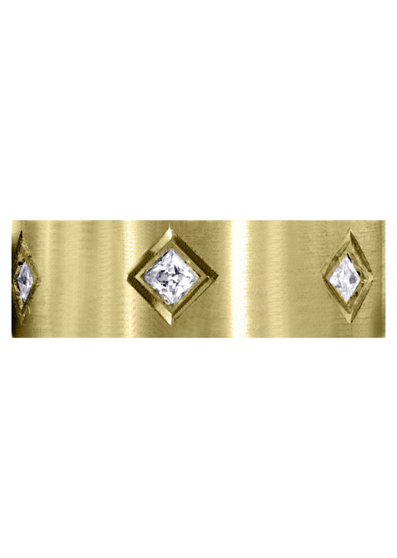 Yellow Gold Diamond Mens Wedding Band | 0.6 Carats | Satin Finish (Titus)