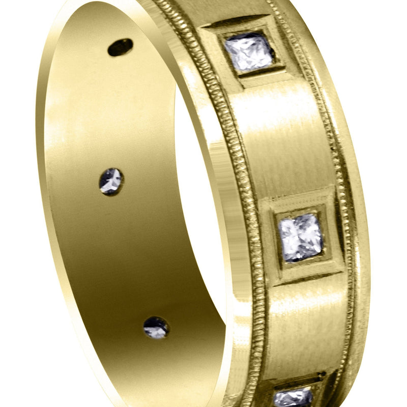 Yellow Gold Diamond Mens Wedding Band | 0.4 Carats | Satin Finish (Cesar)