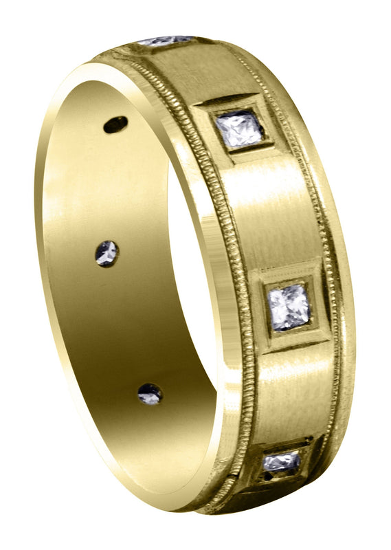 Yellow Gold Diamond Mens Wedding Band | 0.4 Carats | Satin Finish (Cesar)