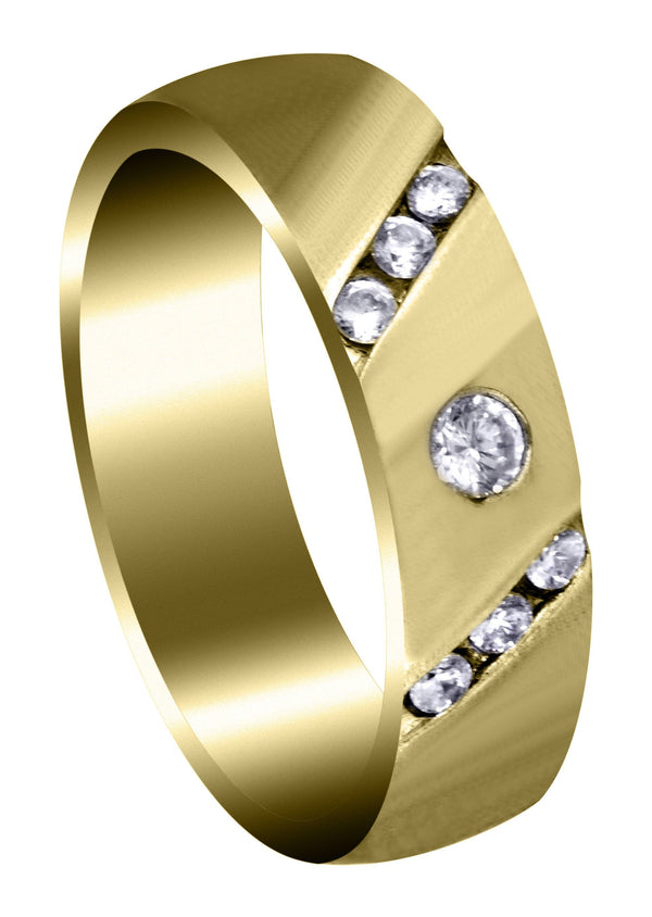 Yellow Gold Diamond Mens Wedding Band | 0.28 Carats | Satin Finish (Seth)