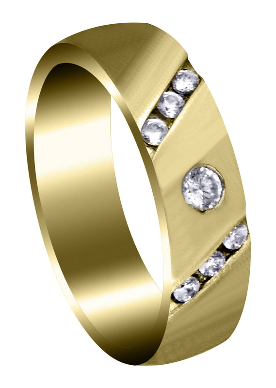 Yellow Gold Diamond Mens Wedding Band | 0.28 Carats | Satin Finish (Seth)