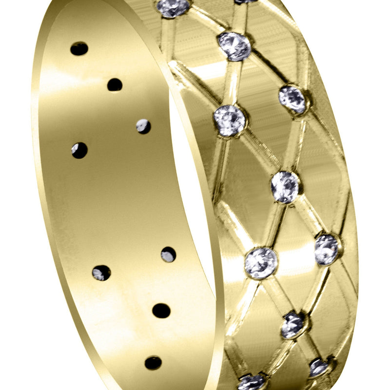 Yellow Gold Diamond Mens Wedding Band | 0.45 Carats | Satin Finish (Reid)