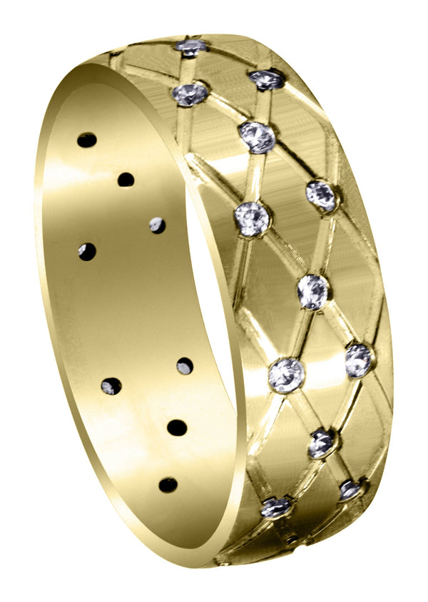 Yellow Gold Diamond Mens Wedding Band | 0.45 Carats | Satin Finish (Reid)