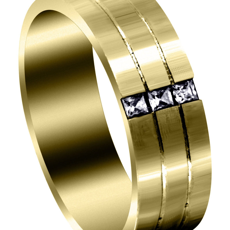 Yellow Gold Diamond Mens Wedding Band | 0.3 Carats | Satin Finish (Allen)