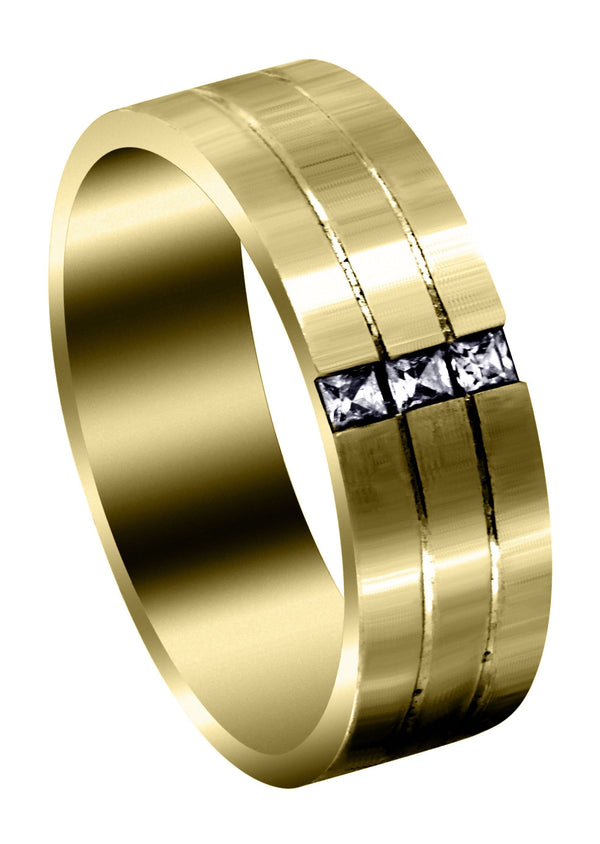Yellow Gold Diamond Mens Wedding Band | 0.3 Carats | Satin Finish (Allen)