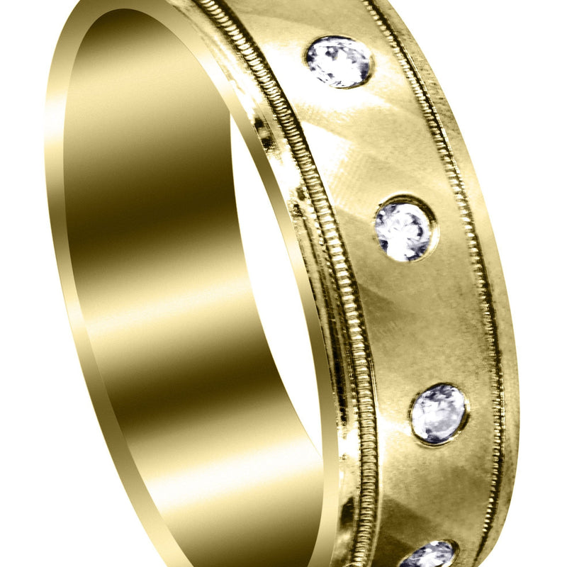Yellow Gold Diamond Mens Wedding Band | 0.36 Carats | Satin Finish (Desmond)