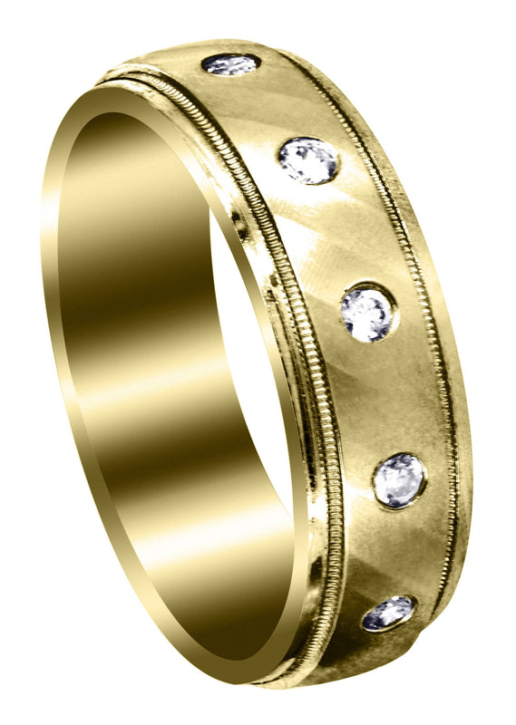 Yellow Gold Diamond Mens Wedding Band | 0.36 Carats | Satin Finish (Desmond)