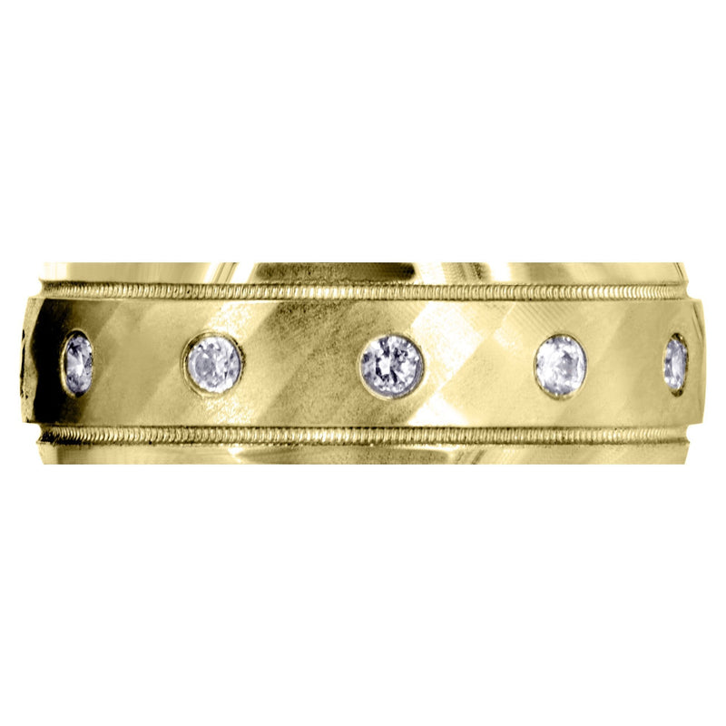 Yellow Gold Diamond Mens Wedding Band | 0.36 Carats | Satin Finish (Desmond)