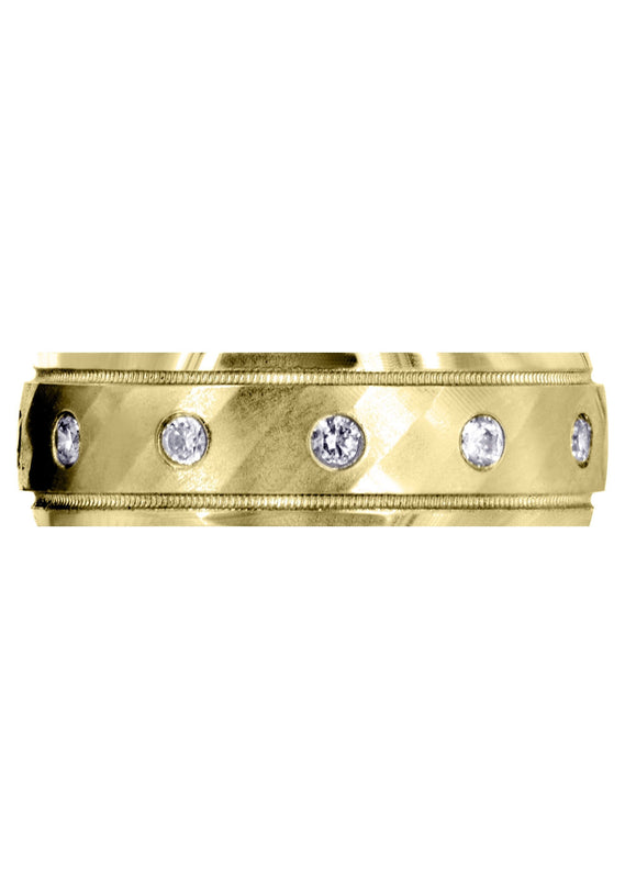 Yellow Gold Diamond Mens Wedding Band | 0.36 Carats | Satin Finish (Desmond)