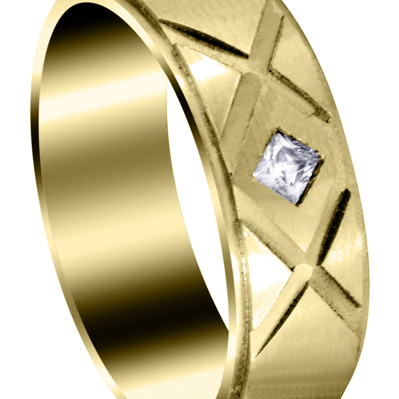 Yellow Gold Diamond Mens Wedding Band | 0.10 Carats | Satin Finish (Frank)