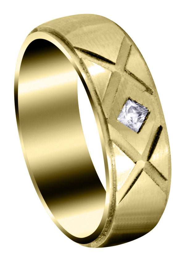 Yellow Gold Diamond Mens Wedding Band | 0.10 Carats | Satin Finish (Frank)
