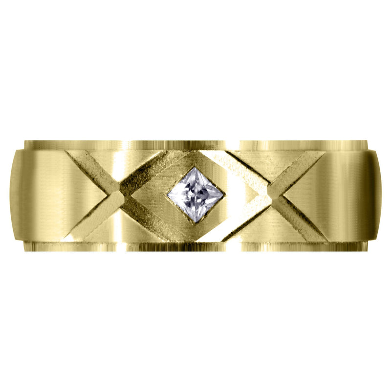 Yellow Gold Diamond Mens Wedding Band | 0.10 Carats | Satin Finish (Frank)