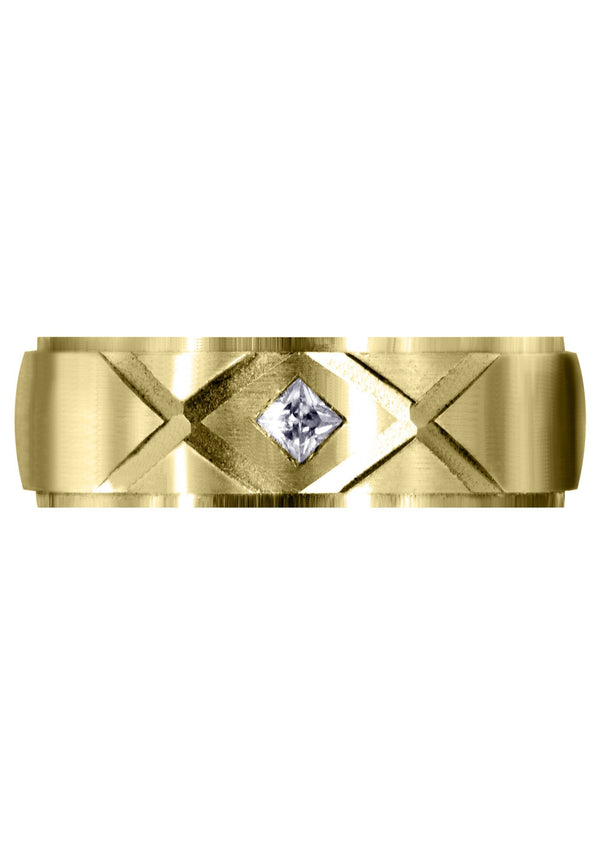 Yellow Gold Diamond Mens Wedding Band | 0.10 Carats | Satin Finish (Frank)