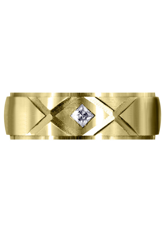 Yellow Gold Diamond Mens Wedding Band | 0.10 Carats | Satin Finish (Frank)