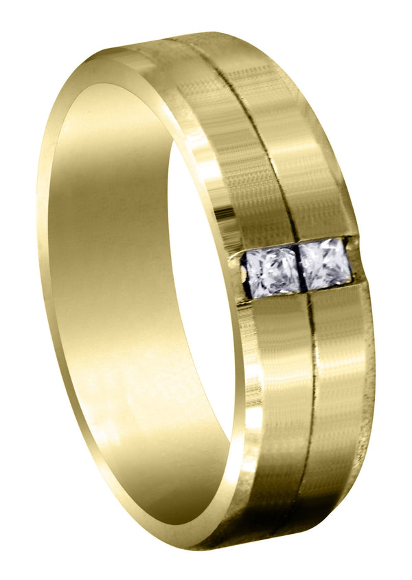 Yellow Gold Diamond Mens Wedding Band | 0.34 Carats | Satin Finish (Rhett)