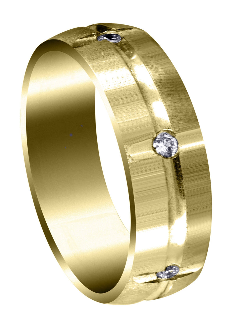 Yellow Gold Diamond Mens Wedding Band | 0.3 Carats | Cross Satin Finish (Josue)