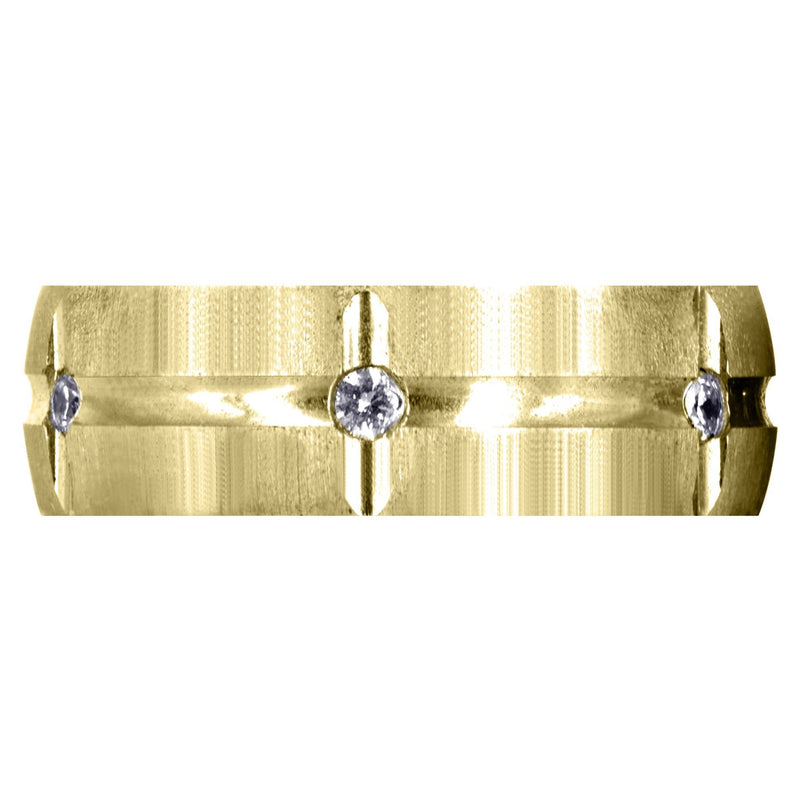 Yellow Gold Diamond Mens Wedding Band | 0.3 Carats | Cross Satin Finish (Josue)
