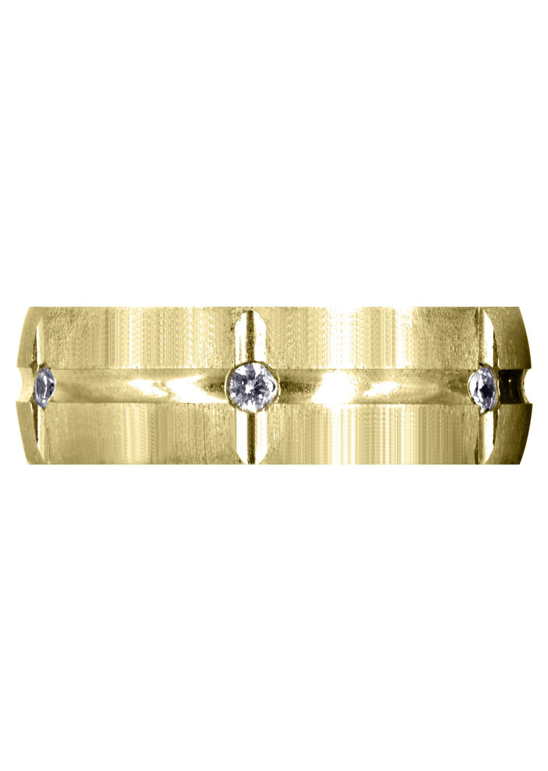 Yellow Gold Diamond Mens Wedding Band | 0.3 Carats | Cross Satin Finish (Josue)