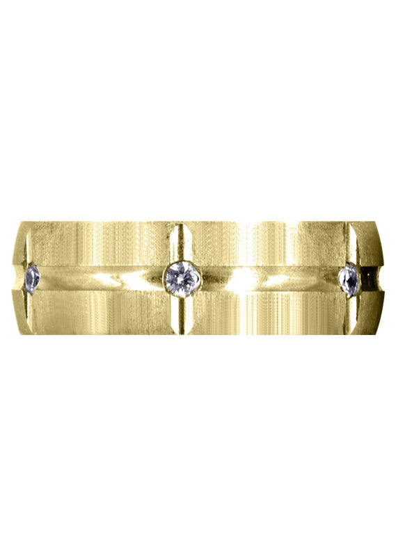 Yellow Gold Diamond Mens Wedding Band | 0.3 Carats | Cross Satin Finish (Josue)