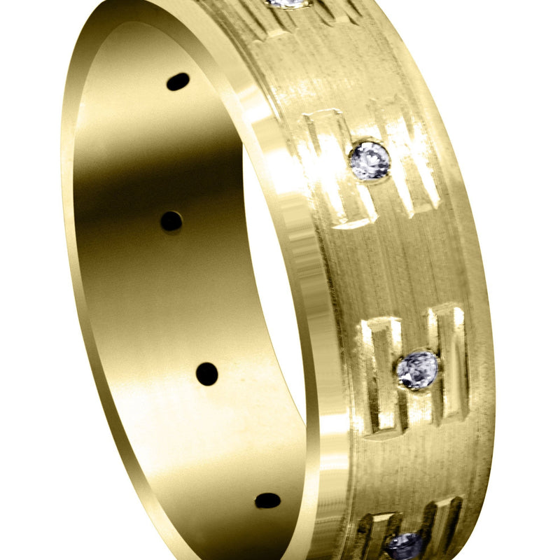 Yellow Gold Diamond Mens Wedding Band | 0.25 Carats | Satin Finish (Remington)