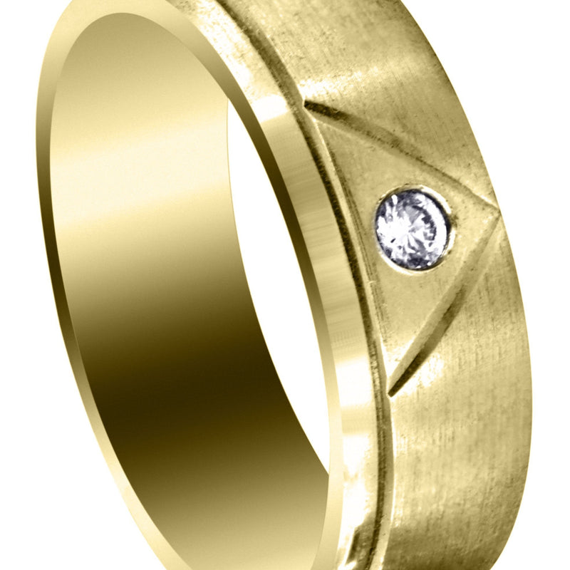 Yellow Gold Diamond Mens Wedding Band | 0.07 Carats | Satin Finish (Emerson)