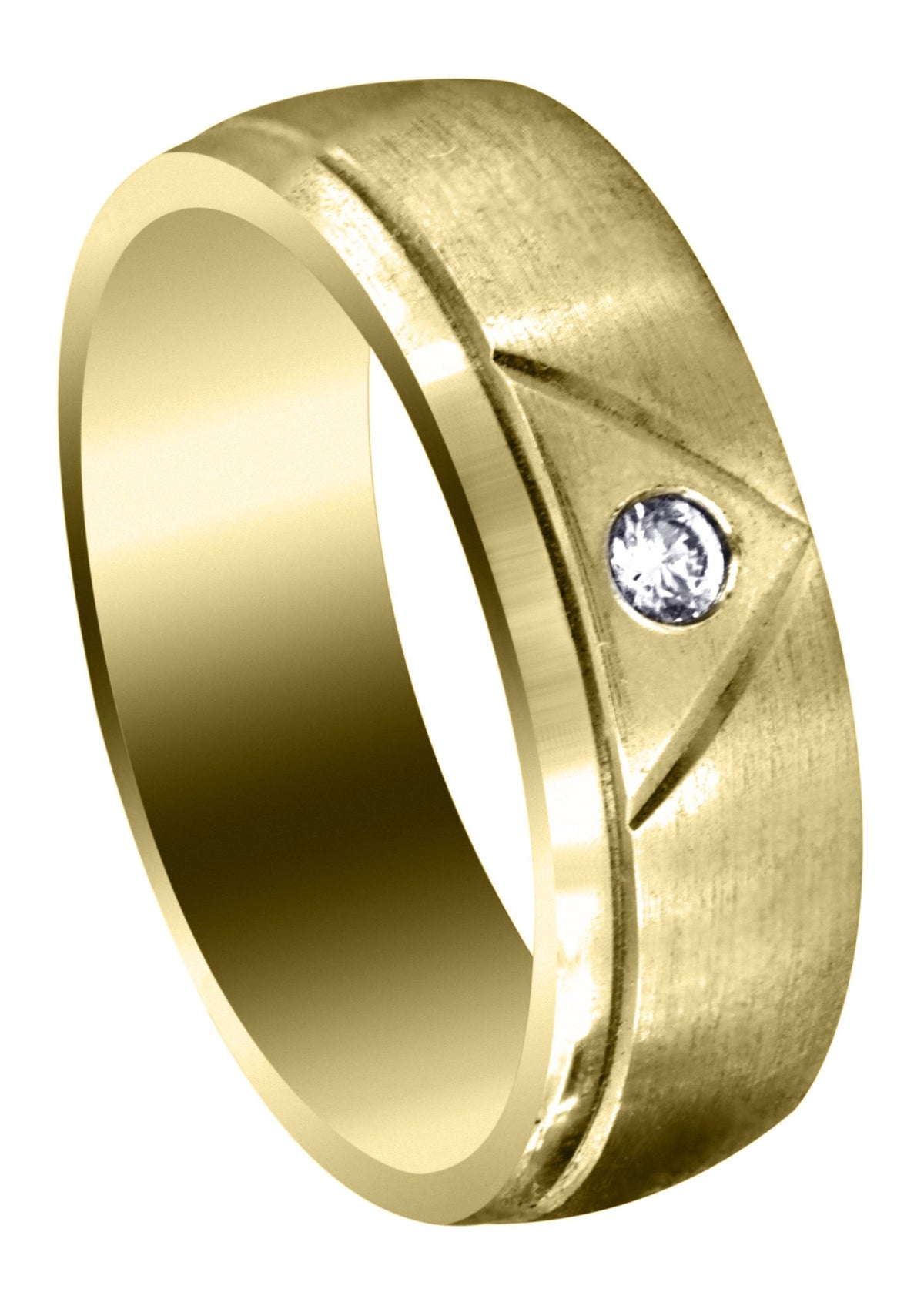 Yellow Gold Diamond Mens Wedding Band | 0.07 Carats | Satin Finish (Emerson)