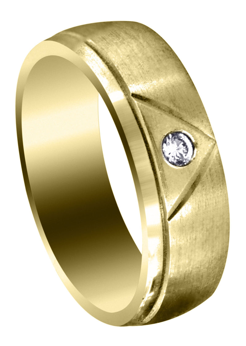 Yellow Gold Diamond Mens Wedding Band | 0.07 Carats | Satin Finish (Emerson)