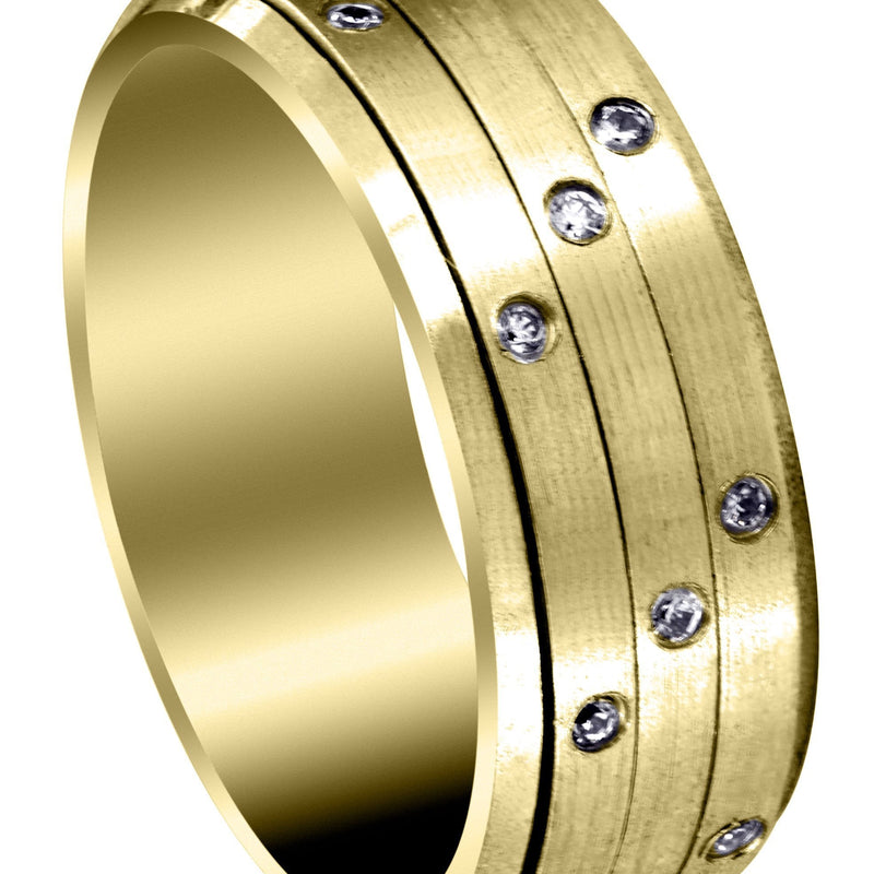 Yellow Gold Diamond Mens Wedding Band | 0.24 Carats | Satin Finish (Roberto)