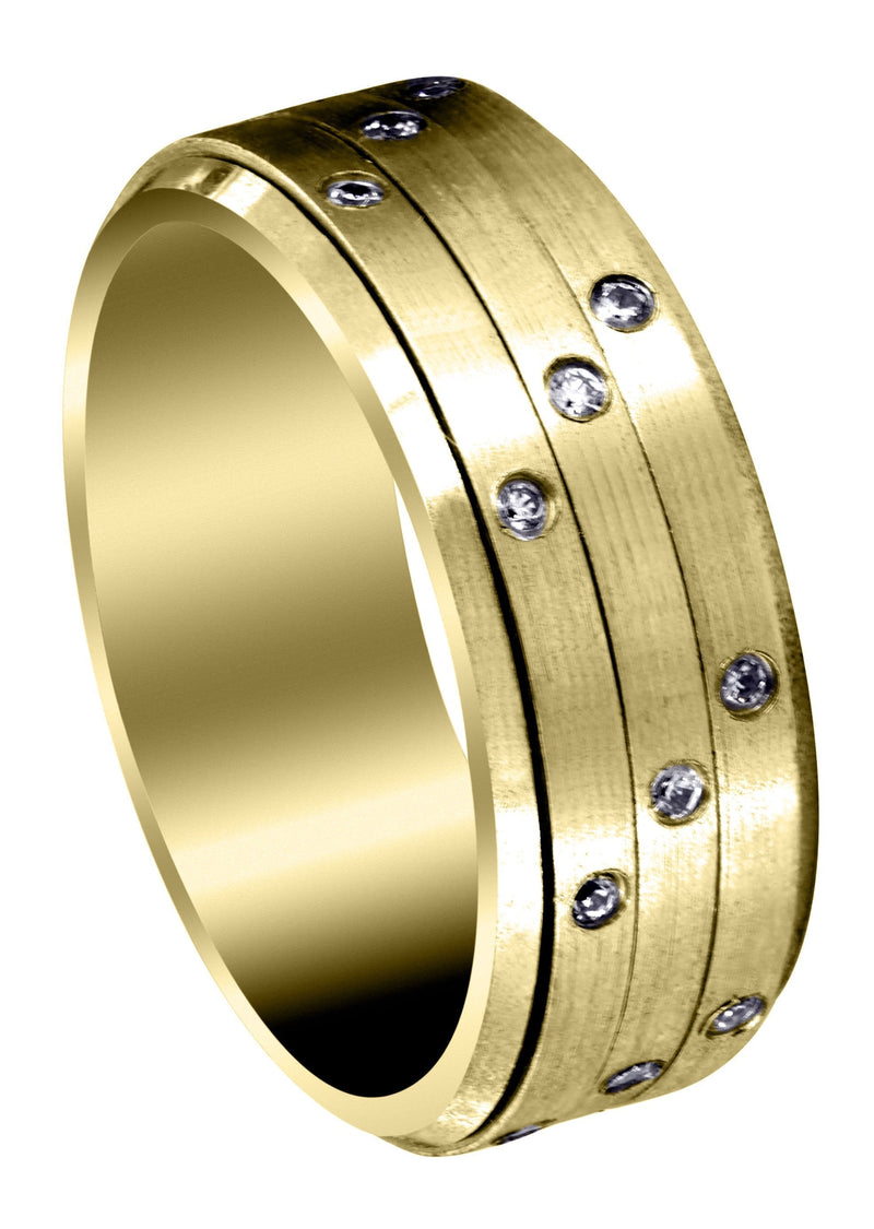 Yellow Gold Diamond Mens Wedding Band | 0.24 Carats | Satin Finish (Roberto)