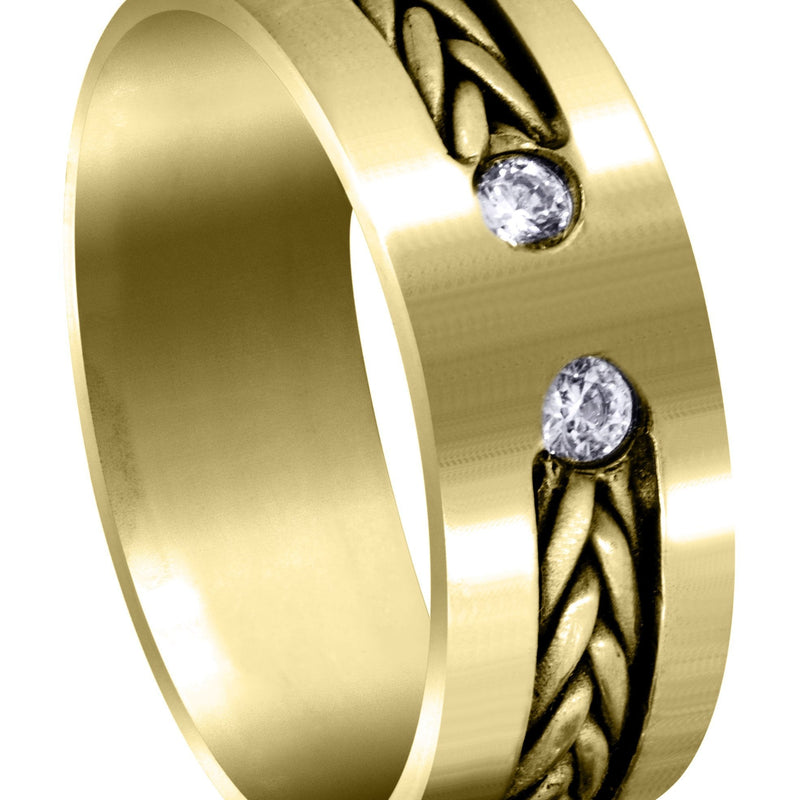 Yellow Gold Diamond Mens Wedding Band | 0.14 Carats | Satin Finish (Emilio)