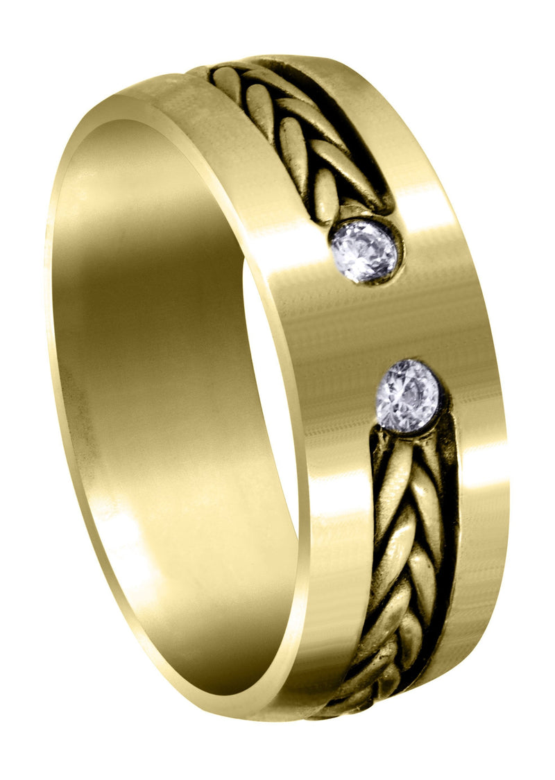 Yellow Gold Diamond Mens Wedding Band | 0.14 Carats | Satin Finish (Emilio)