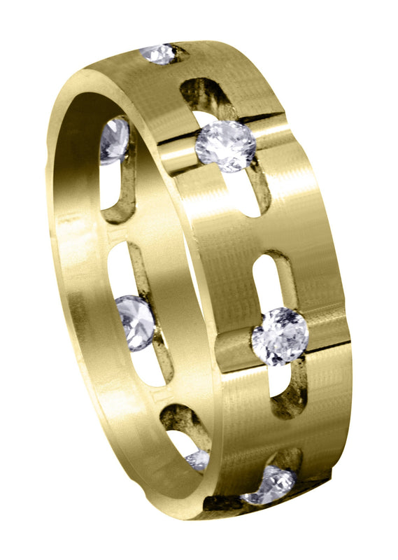 Yellow Gold Diamond Mens Wedding Band | 0.7 Carats | Satin Finish (Phoenix)