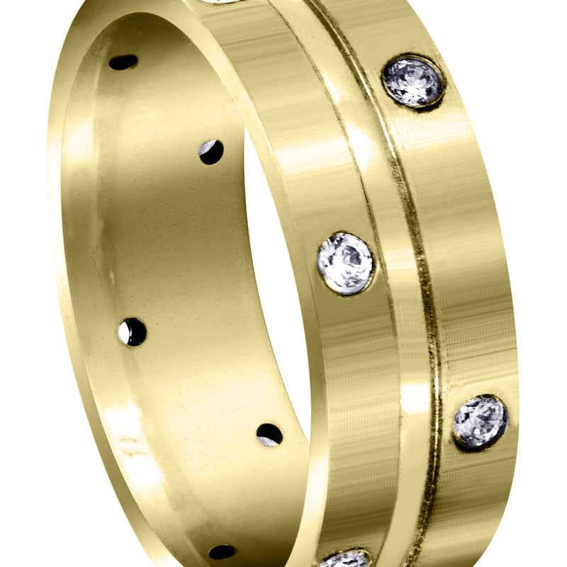 Yellow Gold Diamond Mens Wedding Band | 0.48 Carats | Satin Finish (Walter)