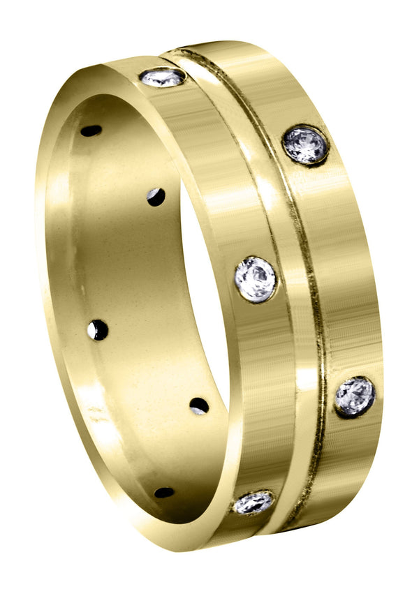 Yellow Gold Diamond Mens Wedding Band | 0.48 Carats | Satin Finish (Walter)