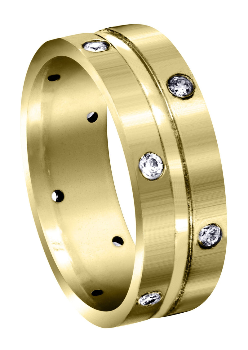 Yellow Gold Diamond Mens Wedding Band | 0.48 Carats | Satin Finish (Walter)