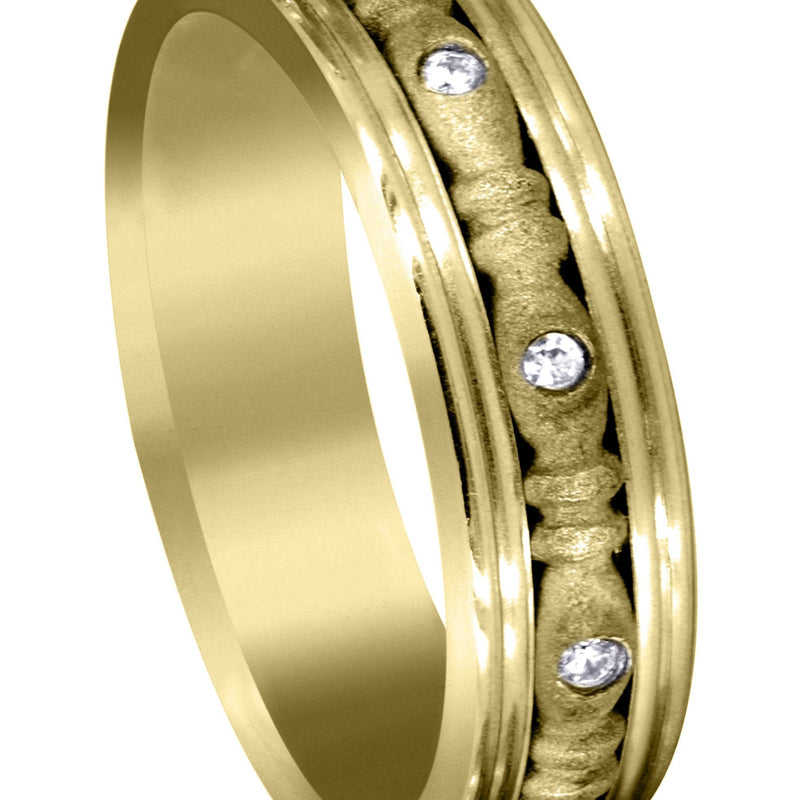 Yellow Gold Diamond Mens Wedding Band | 0.1 Carats | Sand Blast Finish (Johnny)