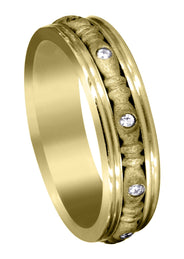 Yellow Gold Diamond Mens Wedding Band | 0.1 Carats | Sand Blast Finish (Johnny)