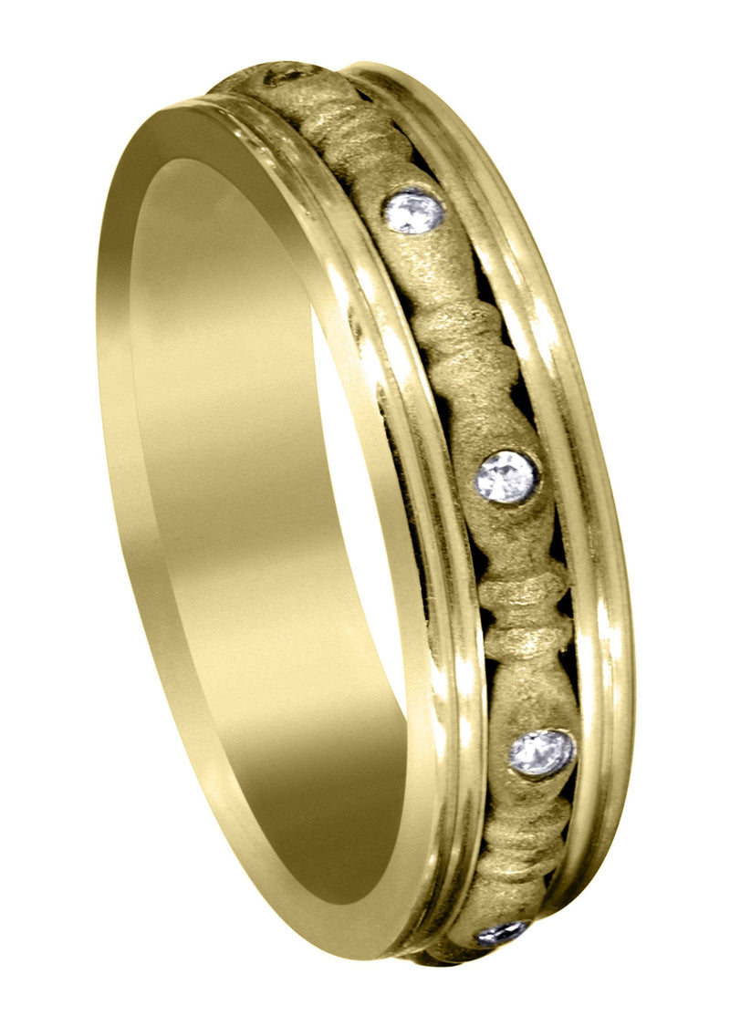 Yellow Gold Diamond Mens Wedding Band | 0.1 Carats | Sand Blast Finish (Johnny)