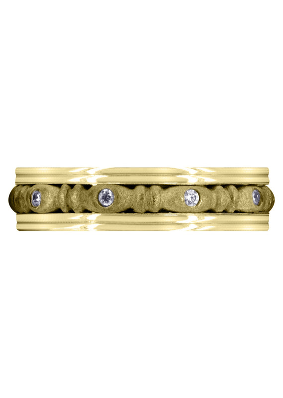 Yellow Gold Diamond Mens Wedding Band | 0.1 Carats | Sand Blast Finish (Johnny)