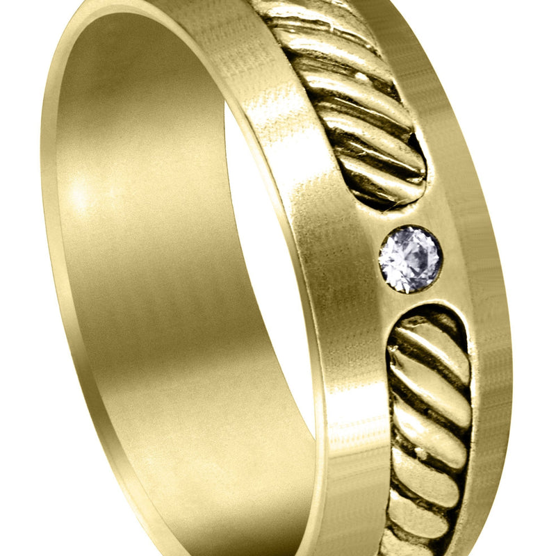 Yellow Gold Diamond Mens Wedding Band | 0.07 Carats | Satin Finish (Julius)
