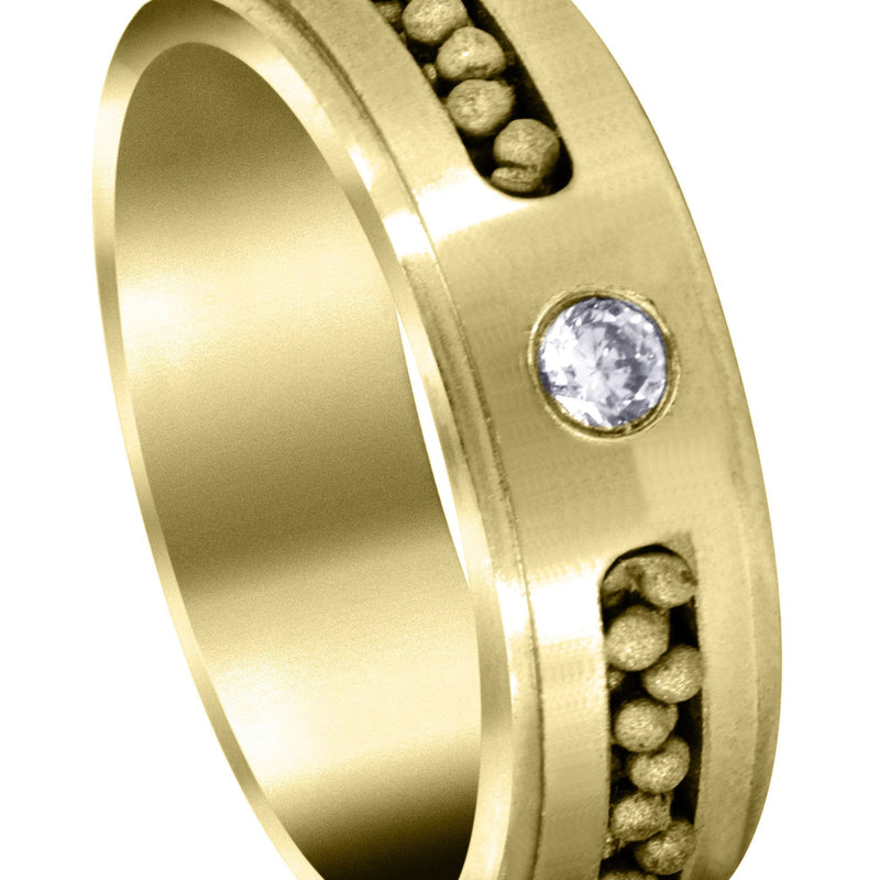 Yellow Gold Diamond Mens Wedding Band | 0.12 Carats | Satin Finish (Leon)