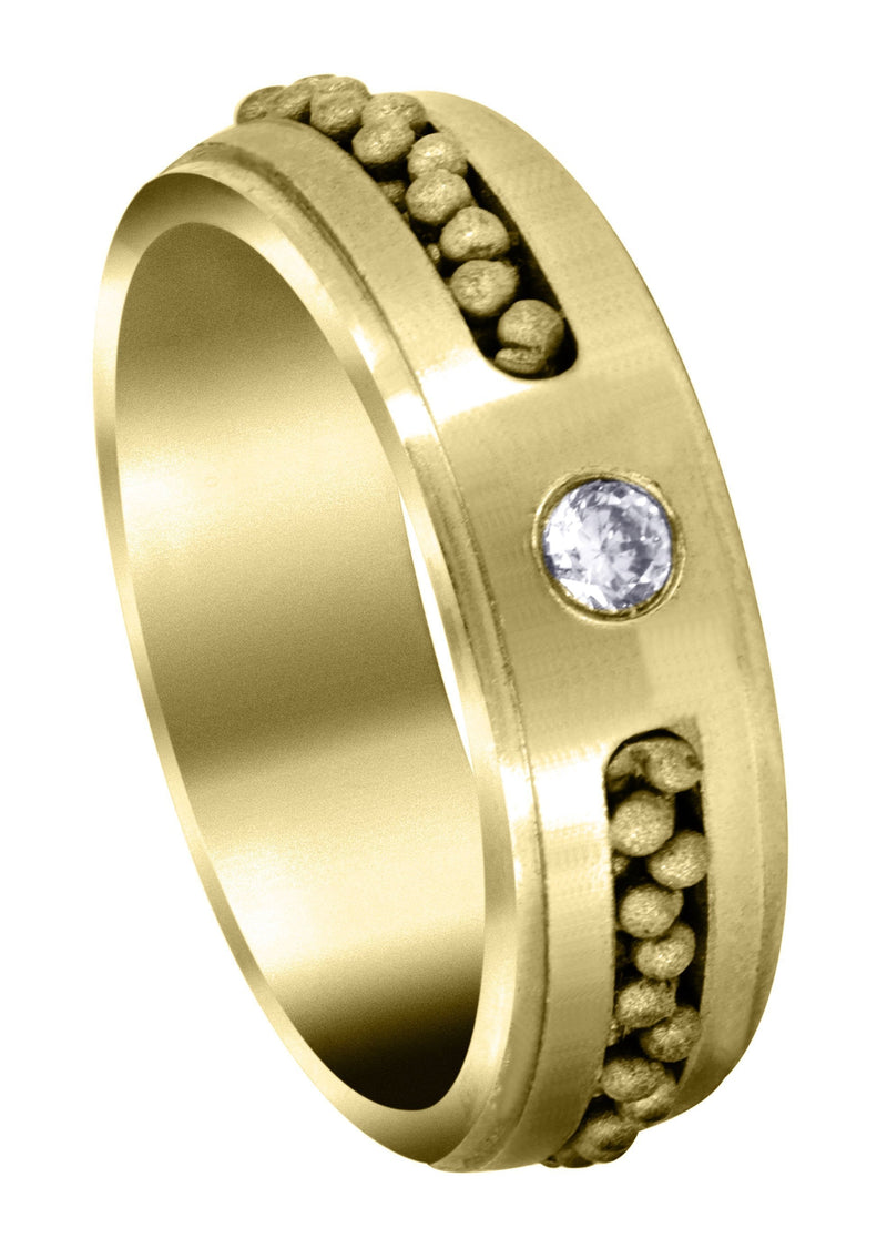 Yellow Gold Diamond Mens Wedding Band | 0.12 Carats | Satin Finish (Leon)
