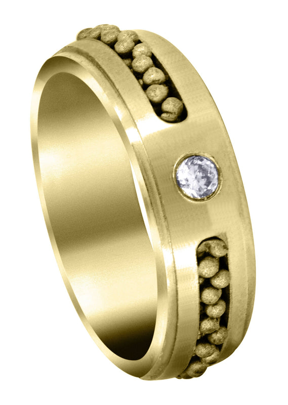 Yellow Gold Diamond Mens Wedding Band | 0.12 Carats | Satin Finish (Leon)