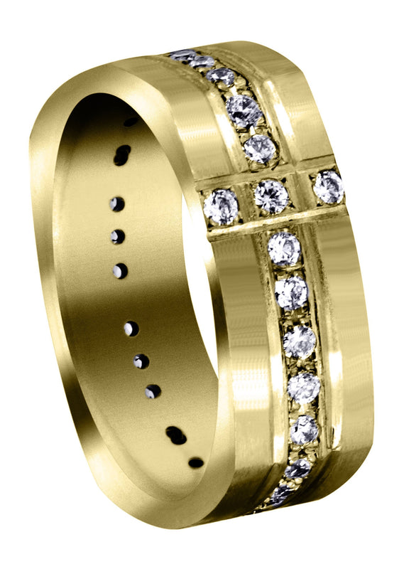 Yellow Gold Diamond Mens Wedding Band | 0.51 Carats | Satin Finish (Tate)