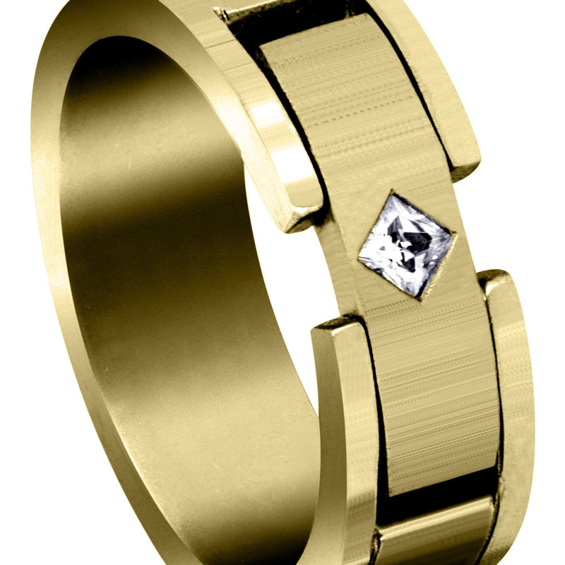Yellow Gold Diamond Mens Wedding Band | 0.07 Carats | Satin Finish (Leland)